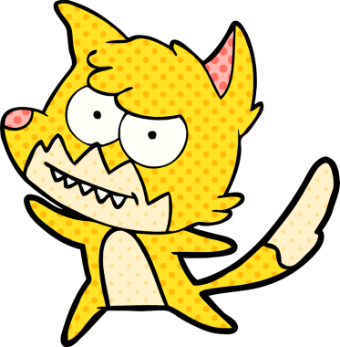 Bir insan tarafından çizilmiş sırıtan tilki çizgi filmi.