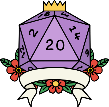 Retro Dövme Biçimi Doğal 20 kritik vuruş D20 zar bir insan tarafından çizildi