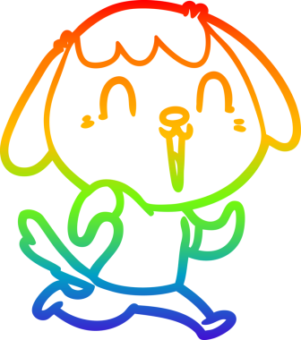 Gökkuşağı gradyan çizimi. Bir insan tarafından çizilmiş şirin bir köpek çizimi.