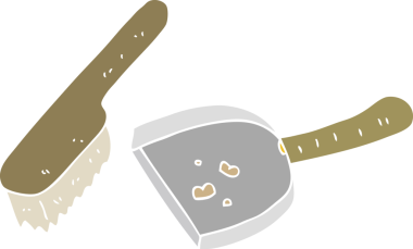 Bir insan tarafından çizilen toz tavasının ve fırçanın düz renk çizimi