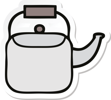 Bir insan tarafından çizilmiş şirin bir çaydanlık etiketi.