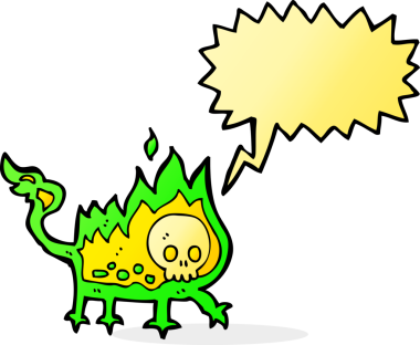 Bir insan tarafından çizilmiş konuşma balonu olan küçük ateş şeytanı çizgi filmi.