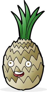 Bir insan tarafından çizilmiş mutlu bir ananas.
