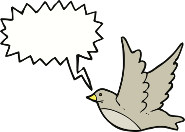 Bir insan tarafından çizilmiş konuşma balonlu uçan kuş.