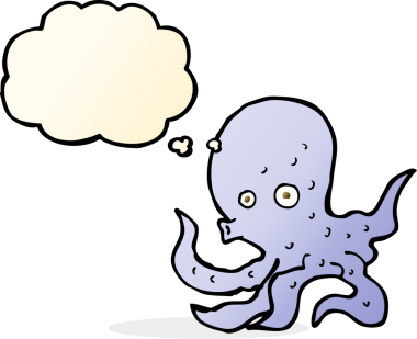 Bir insan tarafından çizilmiş düşünce baloncuklu ahtapot.