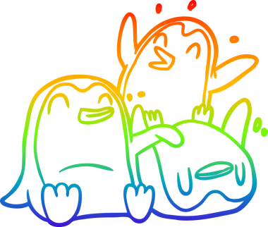 Mutlu penguenlerin çizdiği gökkuşağı gradyanı.