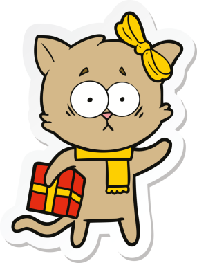 Bir insan tarafından çizilmiş çizgi film kedisinin çıkartması.