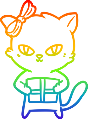 Gökkuşağı gradyan çizimi. Bir insan tarafından çizilmiş şirin bir çizgi film kedisi.