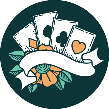 Bir insan tarafından çizilmiş kartların ve pankartın ikonik dövme şekli