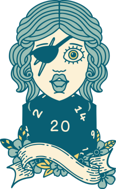 Retro Dövme Tarzı İnsan Rogue Bir insan tarafından çizilmiş 20 zar ile