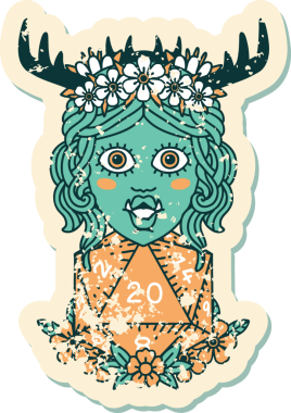 Retro Dövme Biçimi Yarı Ork Druid Bir insan tarafından çizilmiş 20 zar ile