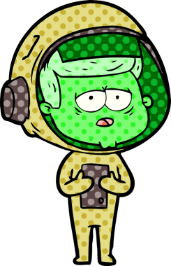 Bir insan tarafından çizilmiş yorgun astronot çizgi filmi.