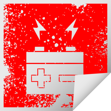 Bir insan tarafından çizilmiş elektrik aküsünün kare soyma etiketi.