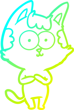 Bir insan tarafından çizilmiş mutlu çizgi film kedisinin soğuk gradyan çizgisi.