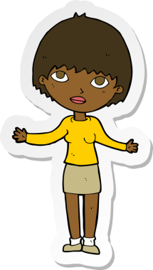 Bir insan tarafından çizilmiş, omuz silken bir karikatür kadının çıkartması.