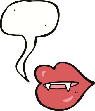 Bir insan tarafından çizilmiş konuşma balonlu vampir dişleri.