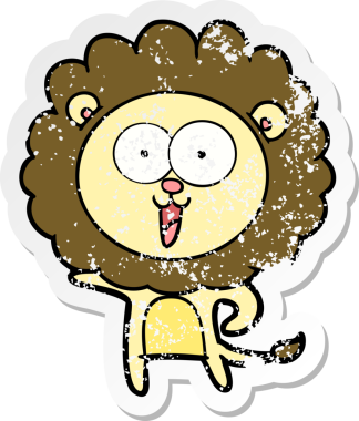 Bir insan tarafından çizilmiş mutlu çizgi film aslanının sıkıntılı çıkartması.