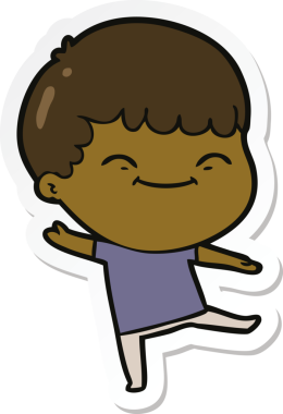 Bir insan tarafından çizilmiş mutlu bir çocuğun çıkartması.