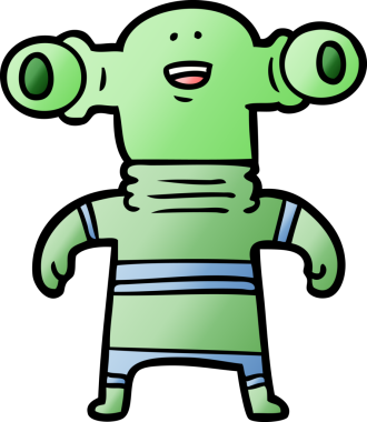 Bir insan tarafından çizilmiş dostane bir uzaylı çizgi filmi.