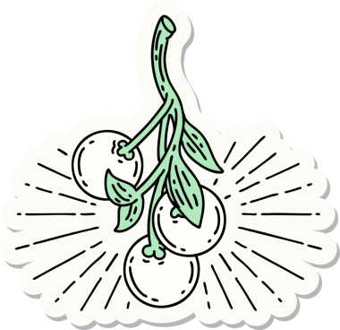 Bir insan tarafından çizilmiş bir dövme stili ökseotu çileği.