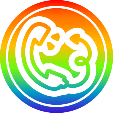 Bir insan tarafından çizilmiş gökkuşağı gradyan çizgili şeytan kuyruklu telefon ahizesi.