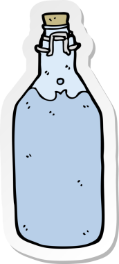 Bir insan tarafından çizilmiş eski tarz su şişesi çıkartması.