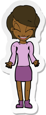 Bir insan tarafından çizilmiş omuz silken mutlu bir kadının çıkartması.