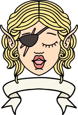 Retro Dövme Tarzı Elf düzenbaz karakter yüzü Bir insan tarafından çizilmiş pankartıyla