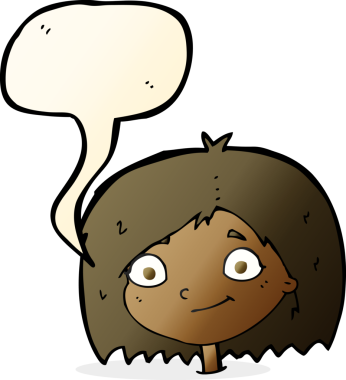 Bir insan tarafından çizilmiş konuşma balonlu mutlu kadın yüzü.