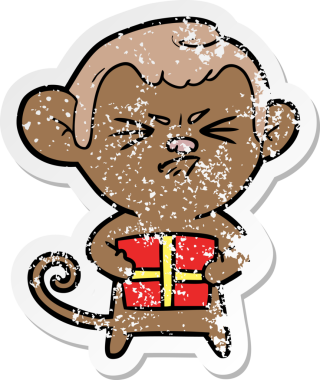 Bir insan tarafından çizilmiş kızgın bir maymunun sıkıntılı çıkartması.