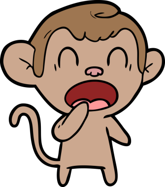 Bir insan tarafından çizilmiş esneyen çizgi maymun.