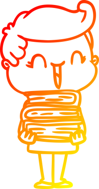 İnsan tarafından çizilmiş kitapları taşıyan gülen bir çizgi film çocuğu çizimi.