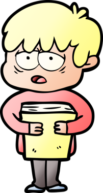 Bir insan tarafından çizilmiş bir kitabı tutan bitkin bir çocuk.