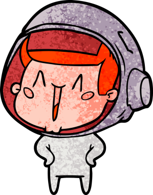 Bir insan tarafından çizilmiş mutlu astronot çizgi filmi.