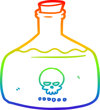 Gökkuşağı gradyan çizgi çizimi bir insan tarafından çizilmiş bir suikastçı zehri şişesi
