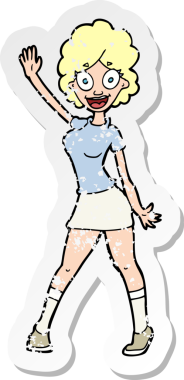 Bir insan tarafından çizilen dans eden bir karikatür kadının gerilmiş çıkartması.