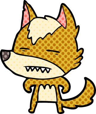 Bir insan tarafından çizilen dişleri gösteren bir kurt çizgi filmi.