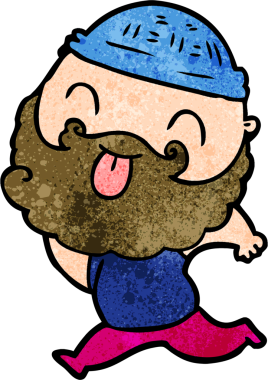 Bir insan tarafından çizilmiş sakallı, koşan bir adam.