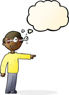 Bir insan tarafından çizilmiş düşünce kabarcığı olan bir çizgi film adamı.