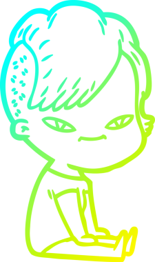 Hipster saç kesimi bir insan tarafından çizilmiş hoş bir çizgi film kızı çizimi.