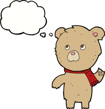 Bir insan tarafından çizilmiş düşünce balonlu oyuncak ayı.