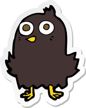 Bir insan tarafından çizilmiş komik bir karikatür kuşunun çıkartması.