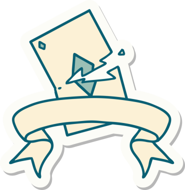 Bir insan tarafından çizilmiş yırtık bir kartın pankartıyla dövme stili etiketi