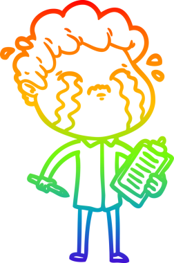 Gökkuşağı gradyan çizimi bir insan tarafından çizilmiş ağlayan bir karikatür adamı çiziyor.