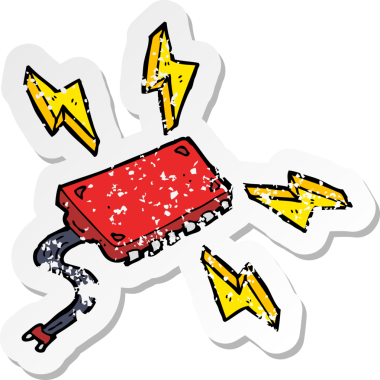 Bir insan tarafından çizilmiş karikatür bilgisayar çipinin gerilimli retro yapıştırması