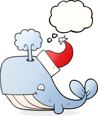 Bir insan tarafından çizilmiş noel şapkası takan balina.