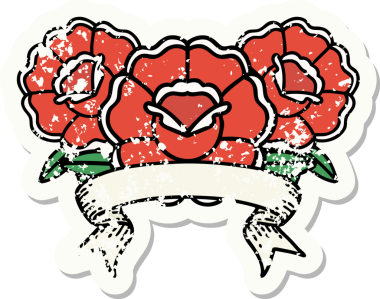 Bir insan tarafından çizilmiş bir buket çiçeğin bayrağını taşıyan eski bir etiket.