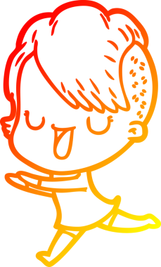 Hipster saç kesimi bir insan tarafından çizilmiş güzel bir çizgi film kızı çizimi.