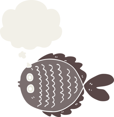 Düşünce baloncuğu insan tarafından çizilmiş karikatür düz balık.