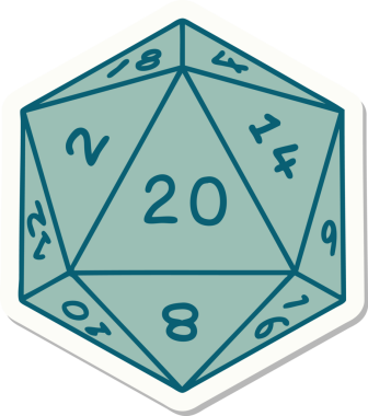 Bir insan tarafından çizilmiş doğal 20 D20 zar etiketi.